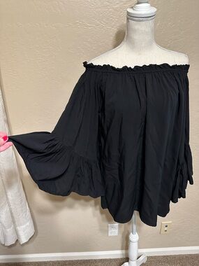 Elan Black Elastic Waist Boho Top